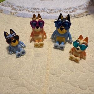 Set of Four Bluey Family Figures with Sunglasses